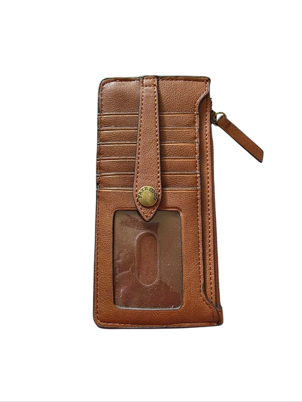 Frye and co Slim Zip Wallet Brown Card Holder ID Window